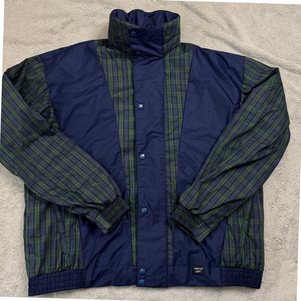 ProQuip Men's Jacket Size‎ Large Gore-Tex Blue/Green Plaid Full Zip Button Up